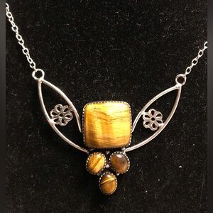 Tiger Eye Stamped 925 Sterling Silver Necklace